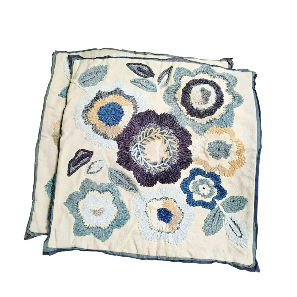 Pier 1 Floral Embroidered Throw Pillow Shams 18